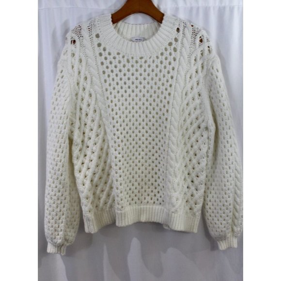 Reiss Womens Cream Lauren Chunky Open Knit Cotton Blend Pullover Sweater M - Picture 3 of 8